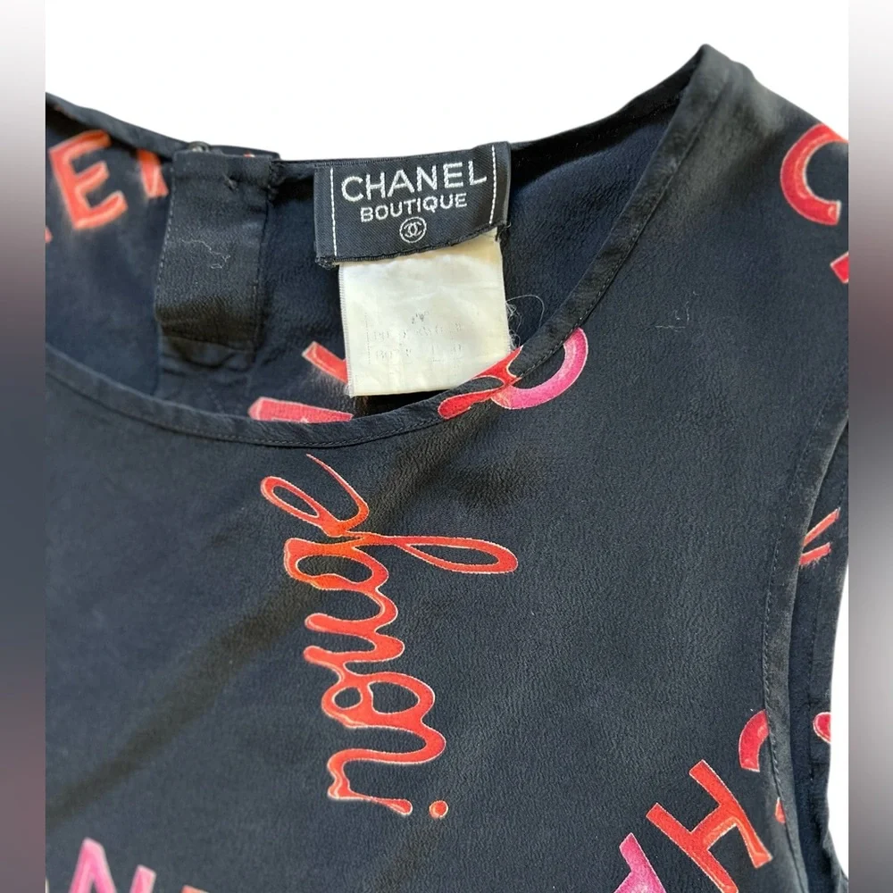 Vintage Chanel Rouge Logo-Print Silk Tank Top - Spring/Summer 1996 Collection
